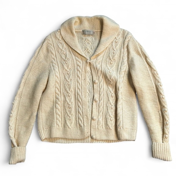 L.L. Bean Sweaters - Vintage L.L. Bean Women's Cream Cable Knit Cardigan